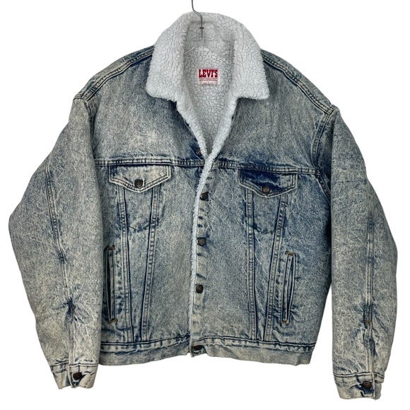 Levi's Other - Vintage 80s Levi’s Sherpa Acid Wash Denim Trucker Jacket Size Large Blue White